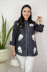 Linen steel grey top